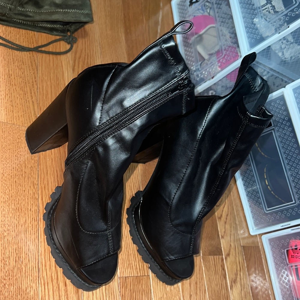 Leather open toe booties